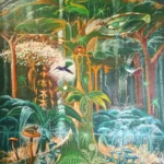 La halte près de la cascade Huile sur toile - 130 x 97 - 2023